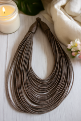 Grey Handmade Silk Threads Multi-Layer Statement African Choker Necklace