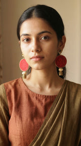 Gulabo Guldasta Red Batik Fabric and Gold Jhumka Earrings