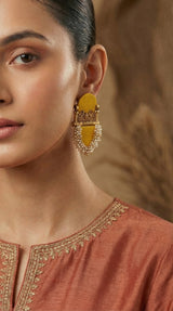Haldi Gold Temple Pearl Earrings