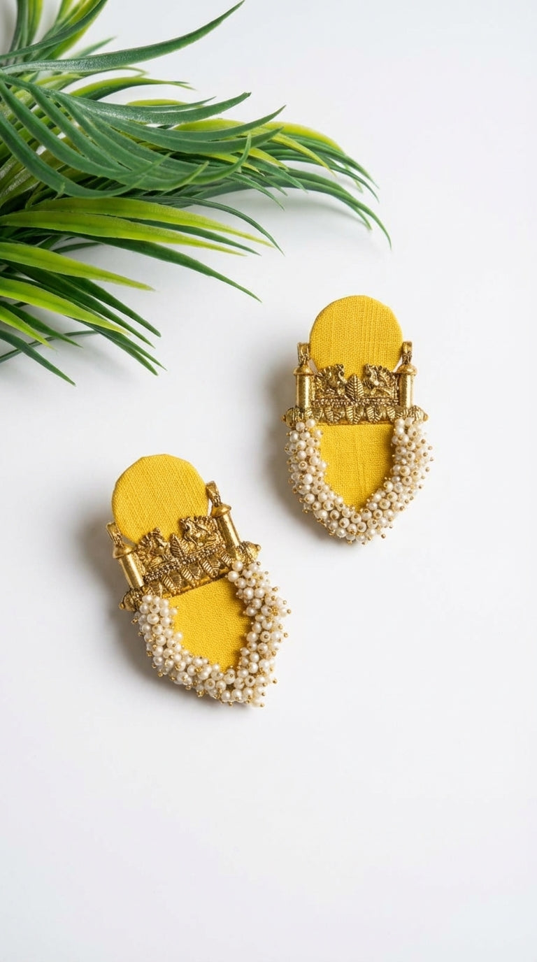 Haldi Gold Temple Pearl Earrings