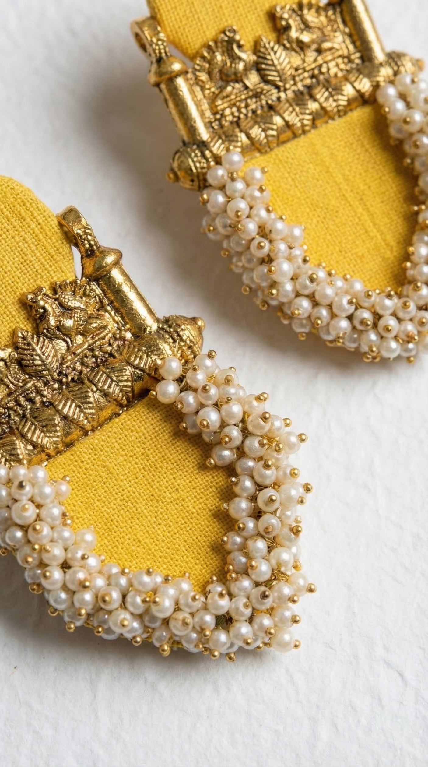 Haldi Gold Temple Pearl Earrings