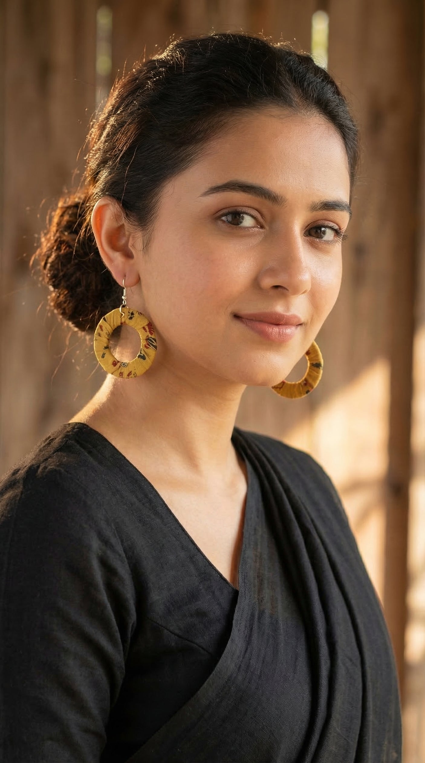 Haldi Phool Fabric Hoop Earrings
