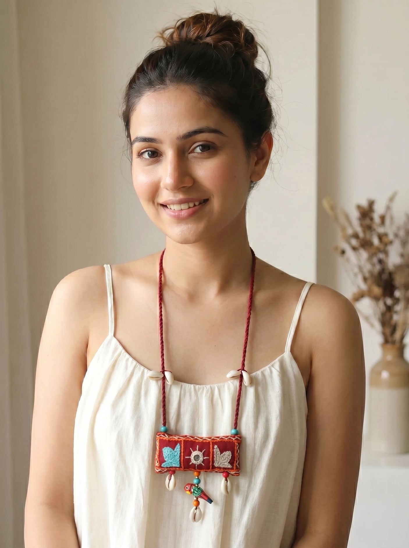 Hand Embroidered Kantha Work Fabric Necklace