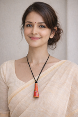 Hand Painted Conical Earthy Orange Terracotta Clay Necklace with Thread Closure