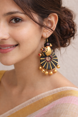 Hand Painted Terracotta Clay Peacock Earrings