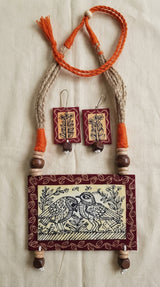 Hand Painted Birds Necklace Set with Jute and Thread Closure