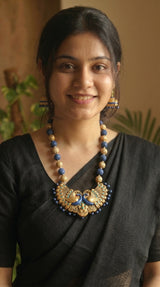 Handcrafted Peacock Motif Terracotta Clay Necklace Set