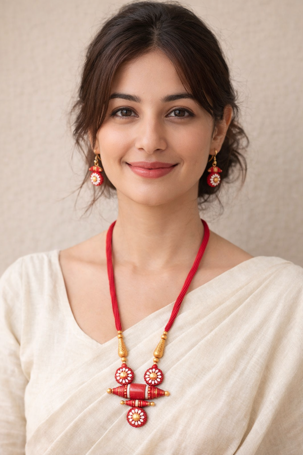 Handcrafted Red and Golden Terracotta Necklace Set