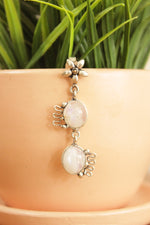 Load image into Gallery viewer, Rainbow Moonstone Natural Gemstone Silver Finish Earrings
