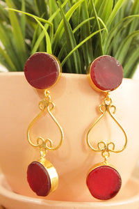 Red Garnet Natural Gemstone Gold Plated Dangler Earrings