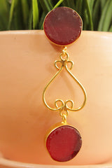 Red Garnet Natural Gemstone Gold Plated Dangler Earrings