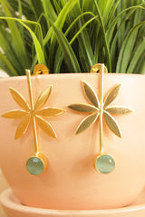 Green Cat Eye Lily Flower Gold Plated Earrings