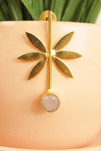 Grey Natural Gemstone Flower Design Gold Plated Dangler Earrings