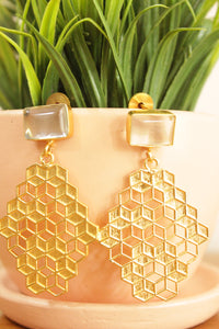 Clear Quartz Natural Gemstone Gold Plated Honeybee Earrings