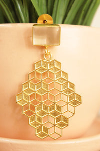 Clear Quartz Natural Gemstone Gold Plated Honeybee Earrings