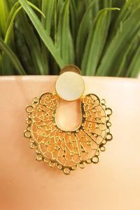 Natural Pearl Gemstone Embedded Gold Plated Feather Earrings