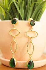 Load image into Gallery viewer, Green  Natural Gemstone Embedded Gold Plated Long Dangler Earrings
