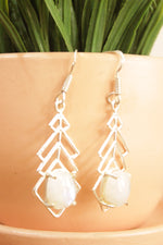 Load image into Gallery viewer, Blue Fire Moonstone Natural Gemstone Silver Finish Dangler Earrings
