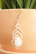 Load image into Gallery viewer, Blue Fire Moonstone Natural Gemstone Silver Finish Dangler Earrings
