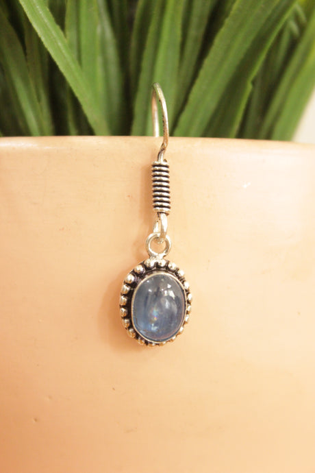 Natural Blue Kyanite Silver Plated Hook Earrings