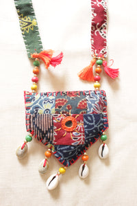 Multi-Color Block Printed Fabric Necklace Accentuated with Shells