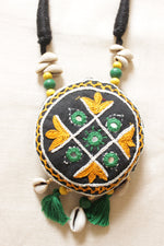 Load image into Gallery viewer, Black &amp; Yellow Cross-Stitch Hand Embroidered Shell and Mirror Work Fabric Necklace
