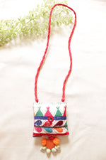 Load image into Gallery viewer, White &amp; Multi-Color Cross-Stitch Hand Embroidered Fabric Necklace
