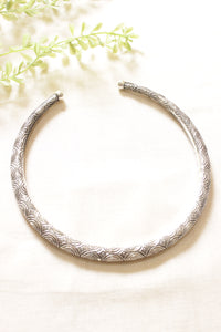 Intricately Detailed Oxidised Finish Silver Plated Hasli Necklace