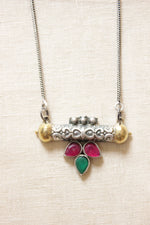 Load image into Gallery viewer, Ruby &amp; Green Glass Stones Embedded Petite Dual Tone Pendant Chain Necklace
