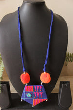 Load image into Gallery viewer, Violet and Orange Handcrafted Mirror Work Fabric Necklace
