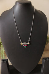 Ruby & Green Glass Stones Embedded Petite Dual Tone Pendant Chain Necklace