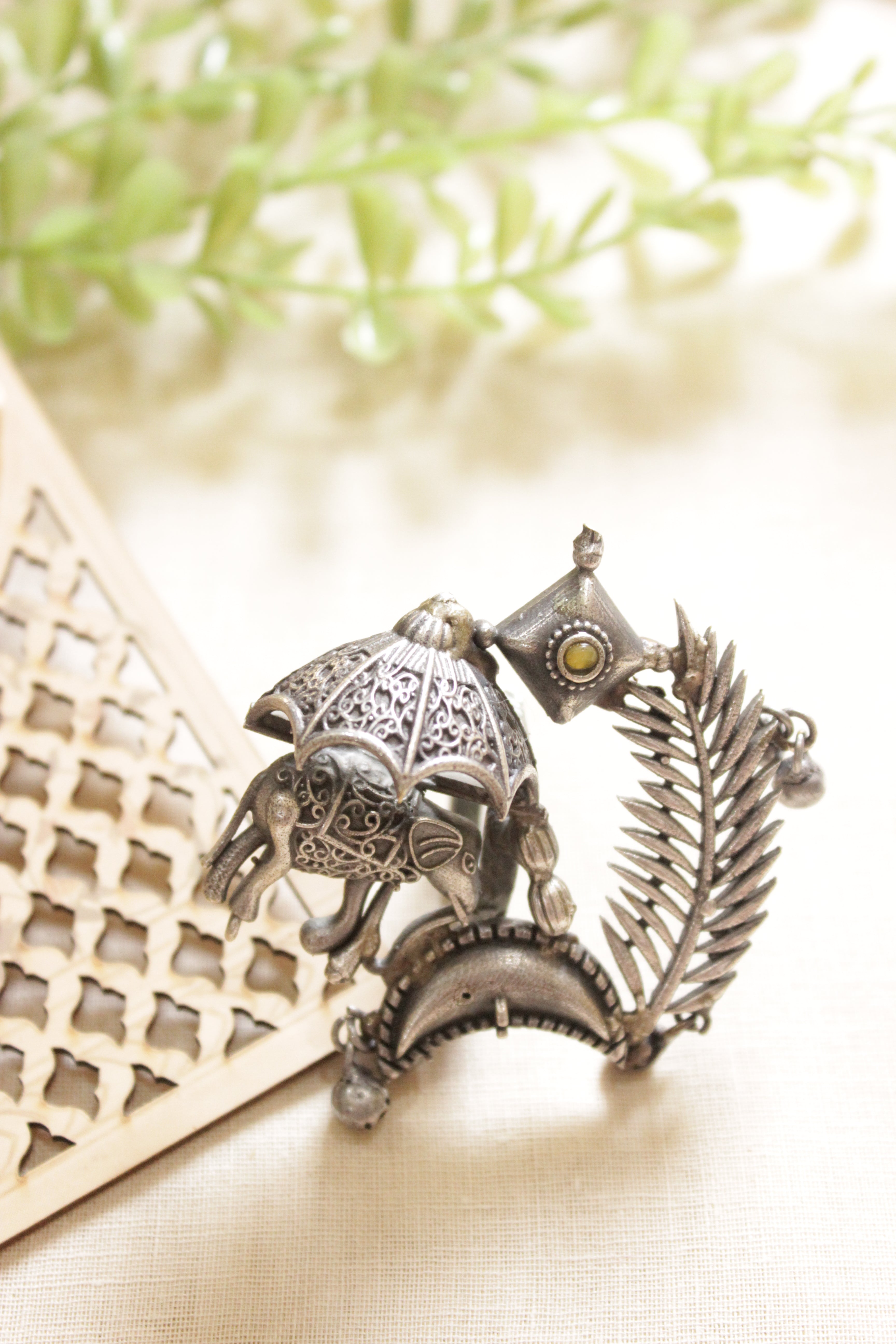 Oxidised Silver Finish Elephant Motif Statement Cocktail Adjustable Ring