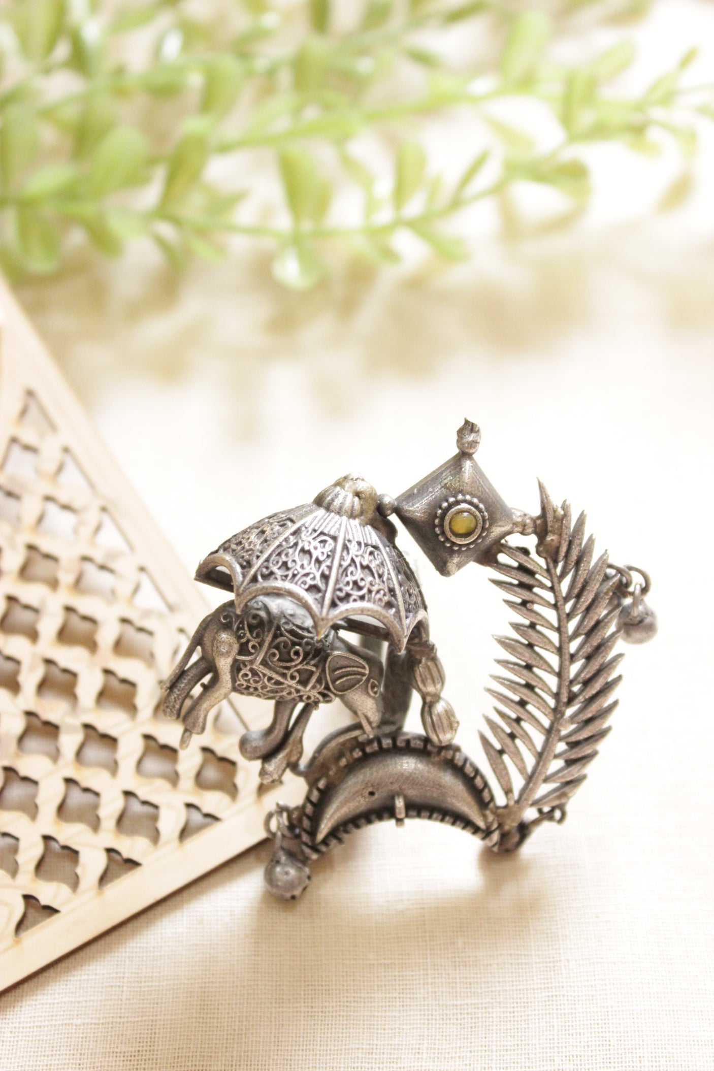Oxidised Silver Finish Elephant Motif Statement Cocktail Adjustable Ring