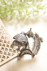 Oxidised Silver Finish Elephant Motif Statement Cocktail Adjustable Ring