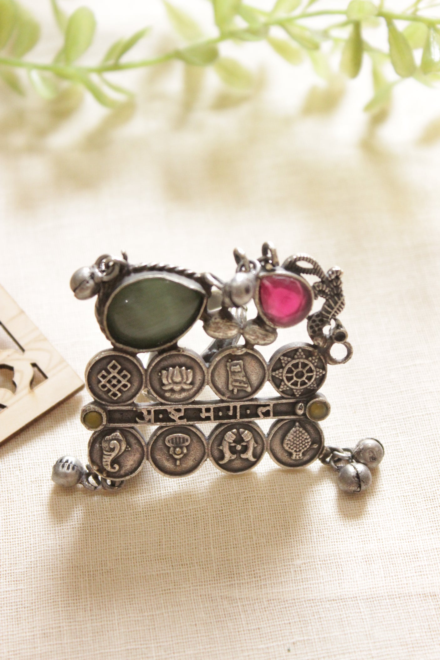 Oxidised Silver Finish Flora & Fauna Motif Statement Cocktail Adjustable Ring