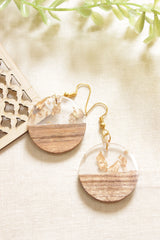 Wood & Resin Gold Toned Circular Earrings