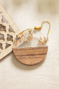 Wood & Resin Gold Toned Circular Earrings