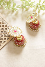 Load image into Gallery viewer, Red Hand Painted Meenakari Work Gold Toned Jhumka Earrings
