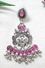 Load image into Gallery viewer, Elephant Motif Pink Stones Embedded Oxidised Finish Earrings
