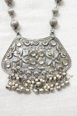 Dual Tone Oxidised Finish Rhinestones Embedded Long Necklace Set