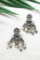 Dual Tone Oxidised Finish Rhinestones Embedded Long Necklace Set