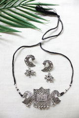 Oxidised Finish Peacock Motif Choker Necklace Set