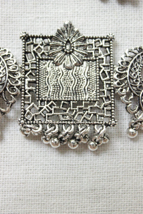 Oxidised Finish Peacock Motif Choker Necklace Set