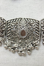 Load image into Gallery viewer, Oxidised Silver Adjustable Length Dori Closure Choker Necklace Set
