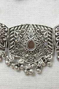 Oxidised Silver Adjustable Length Dori Closure Choker Necklace Set