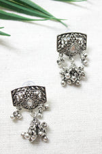 Load image into Gallery viewer, Oxidised Silver Adjustable Length Dori Closure Choker Necklace Set
