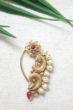Load image into Gallery viewer, Gold Plated Ruby Red Stones Embedded Maharashtrian Nath
