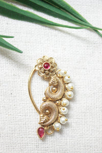 Gold Plated Ruby Red Stones Embedded Maharashtrian Nath