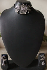 Oxidised Finish Peacock Motif Choker Necklace Set