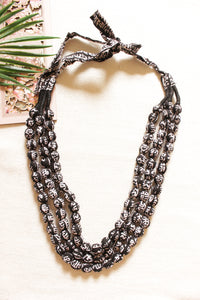 Black & White Block Printed Fabric Beads Handmade 3 Layer Necklace Set